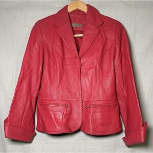 i.e Leather Blazer Jacket Women’s Hot Pink Size M Snap Closure 4 Pocket Career
